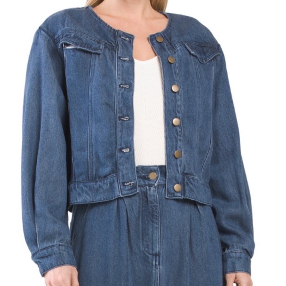 YOUNG FABULOUS & BROKE Dayla Collarless Denim Jacket indigo size Large